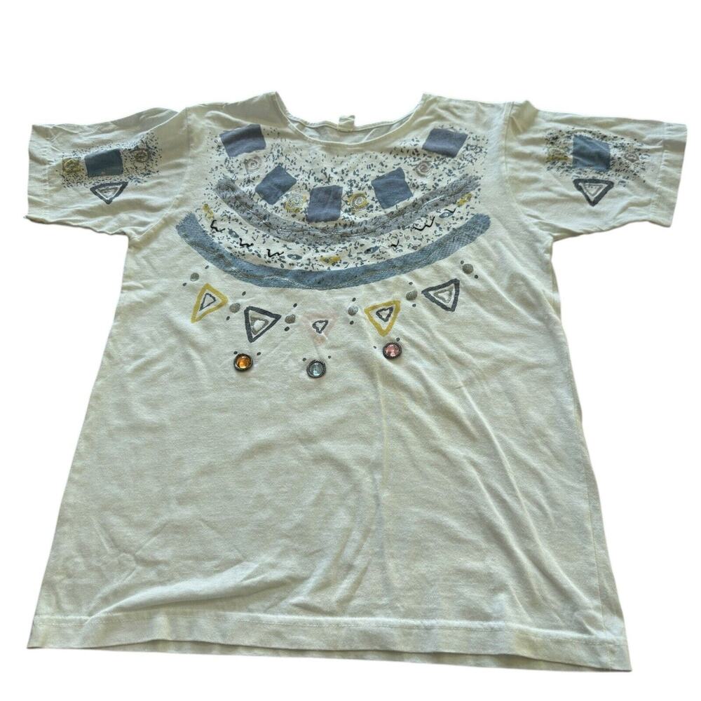 Glitter Jeweled Design Rhinestone Small VTG Abstract Women’s T-Shirt Retro READ